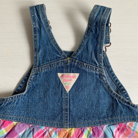 Oshkosh Denim Top Plaid Bottom Jumper Dress Sz 18 Months - Picture 6 of 11